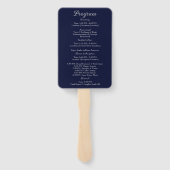 Elegante Navy Blue & Silver Script Wedding Program Handwaaier (Achterkant)