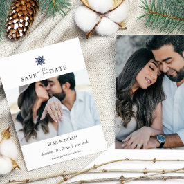 Elegante Navy Blue Snowflake twee foto's bruiloft Save The Date
