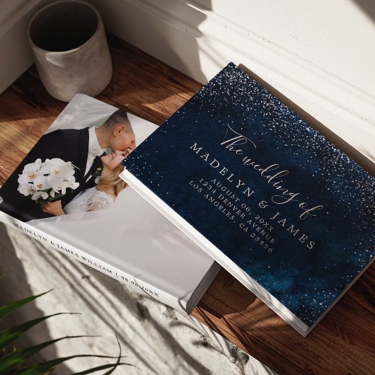 Elegante Navy Blue Sparkle Wedding Gastenboek