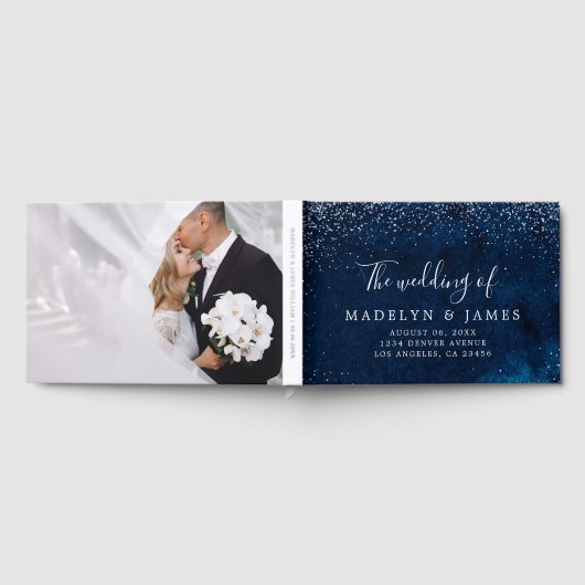 Elegante Navy Blue Sparkle Wedding Gastenboek (Volledig)