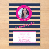 Elegante Navy Blue Stripe 30e verjaardag uitnodigi Acryl Uitnodigingen (Voorkant)