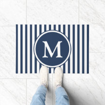 Elegante Navy Blue Stripes Monogram