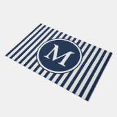 Elegante Navy Blue Stripes Monogram Deurmat (Schuin)