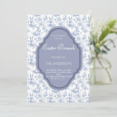 Elegante Navy Blue  Toile Paasbrunch Kaart (Staand voorkant)