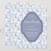 Elegante Navy Blue  Toile Paasbrunch Kaart (Voorkant / Achterkant)