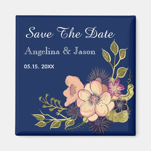 Elegante Navy Blue Trouw Save The Date Magneet (Voorkant)