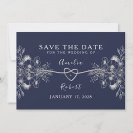 Elegante Navy Blue Trouwkaart Save The Date
