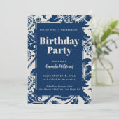 Elegante Navy Blue Verjaardagsfeestuitnodiging Kaart (Staand voorkant)