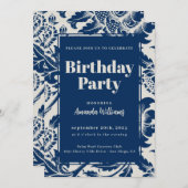 Elegante Navy Blue Verjaardagsfeestuitnodiging Kaart (Voorkant / Achterkant)
