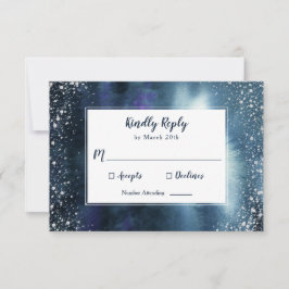 Elegante Navy Blue Waterverf Silver Glitter RSVP Kaartje