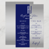 Elegante Navy Blue Wedding Bar Menu (Voorkant / Achterkant)