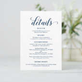 Elegante Navy Blue, Wedding Details Informatie Informatiekaartje (Staand voorkant)