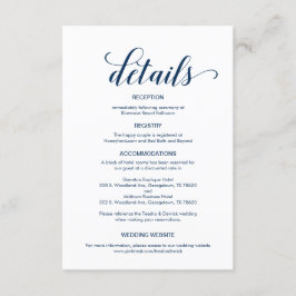 Elegante Navy Blue, Wedding Details Informatie Informatiekaartje