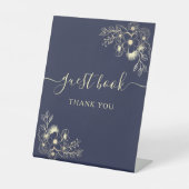 Elegante Navy Blue Wedding Guest Book Sign Reclamebord Met Voetstuk (Voorkant)