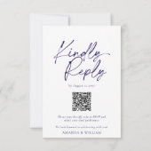 Elegante Navy Blue Wedding RSVP Kaart met QR-code (Achterkant)