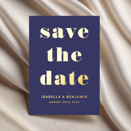 Elegante Navy Blue Wedding Save The Date Gold Folie Uitnodiging