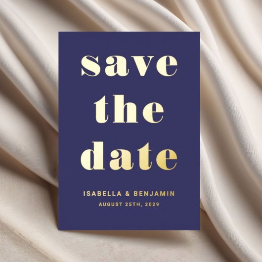 Elegante Navy Blue Wedding Save The Date Gold Folie Uitnodiging
