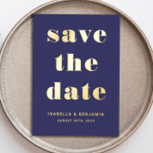 Elegante Navy Blue Wedding Save The Date Gold Folie Uitnodiging