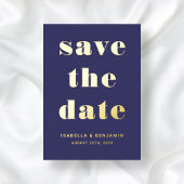 Elegante Navy Blue Wedding Save The Date Gold Folie Uitnodiging