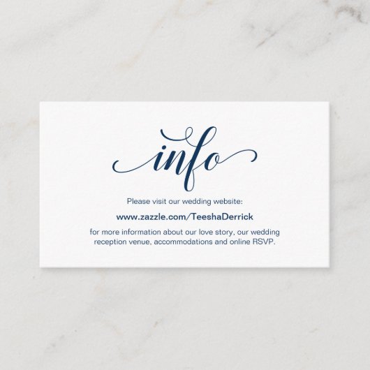 Elegante Navy Blue, Wedding Website Details Informatiekaartje (Voorkant)