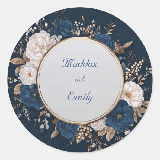 Elegante Navy Blue & White Floral Wedding Sticker (Voorkant)
