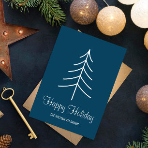 Elegante Navy Blue & White Happy Holiday Briefkaar Feestdagenkaart