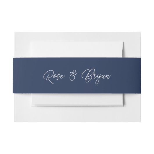 Elegante Navy Blue & White Oversized Script Weddin Uitnodigingen Wikkel (Voorkant Voorbeeld)