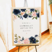 Elegante Navy Blush Bloemen Bruids Thee Welkom Poster