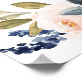 Elegante Navy Blush Bloemen Bruids Thee Welkom Poster (Hoek)