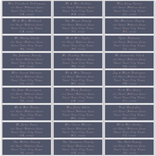 Elegante Navy Blush Bruiloft Gast Adresetiketten Sticker (Voorkant)