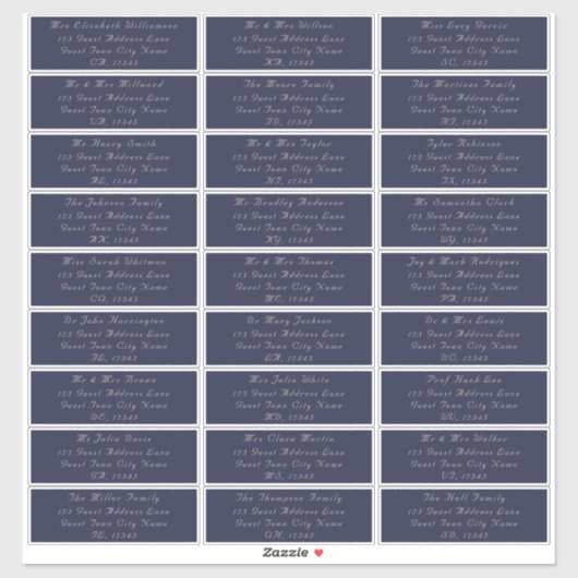 Elegante Navy Blush Bruiloft Gast Adresetiketten Sticker (Vel)