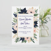 Elegante Navy & Blush bruiloft Kaart (Staand voorkant)