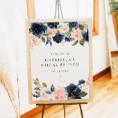 Elegante Navy Blush Floral Bridal Brunch Welkom Poster