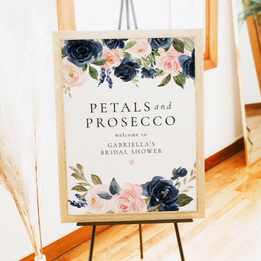 Elegante Navy Blush Petals & Prosecco Vrijgezellen Poster