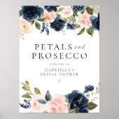 Elegante Navy Blush Petals & Prosecco Vrijgezellen Poster (Voorkant)