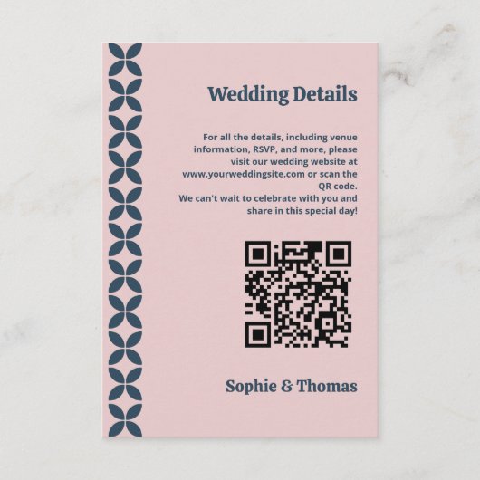 Elegante Navy & Blush Pink Informatiekaartje (Voorkant)