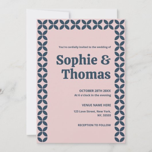 Elegante Navy & Blush Pink Kaart (Voorkant)