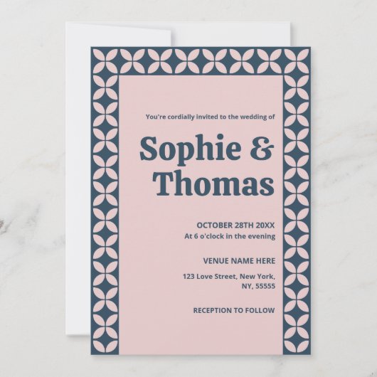 Elegante Navy & Blush Pink Kaart (Voorkant)