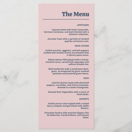 Elegante Navy & Blush Pink Menu (Voorkant)
