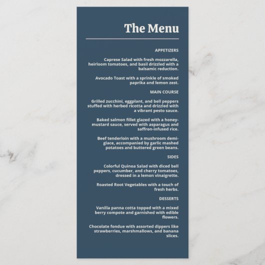 Elegante Navy & Blush Pink Menu (Voorkant)