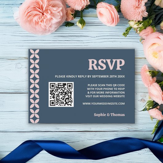 Elegante Navy & Blush Pink RSVP Kaartje