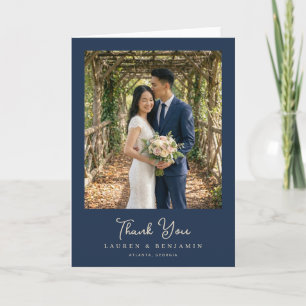 Elegante Navy Botanische Foto Bedankkaart