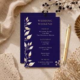 Elegante Navy Botanische Rand Trouwdag Informatiekaartje