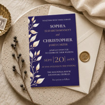 Elegante Navy Botanische Rand Trouwdag