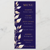 Elegante Navy Botanische Rand Trouwdag Menu (Voorkant)