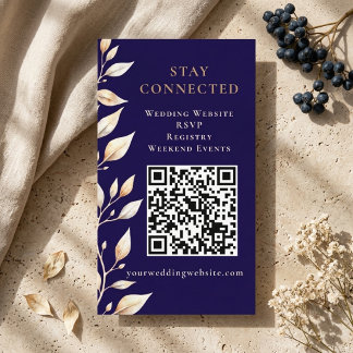 Elegante Navy Botanische Rand Trouwkaart Informatiekaartje