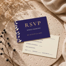 Elegante Navy Botanische Rand Trouwkaart