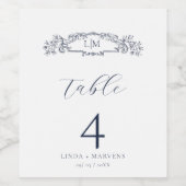 Elegante Navy botanische wapen monogram bruiloft Wijn Etiket (Enkel label)