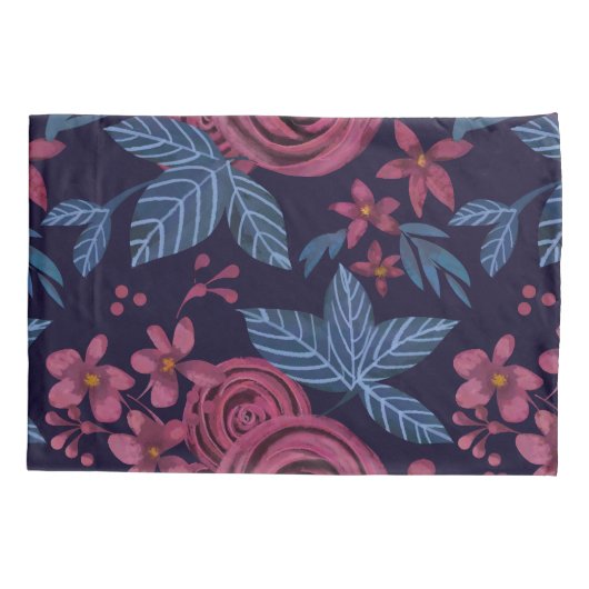 Elegante Navy Bourgogne Bloemen Watercolo Kussensloop (Achterkant)