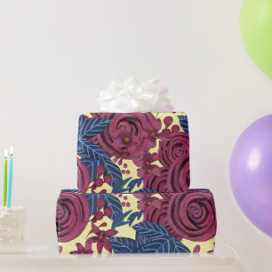 Elegante Navy Bourgogne Floral Waterverf Cadeaupapier